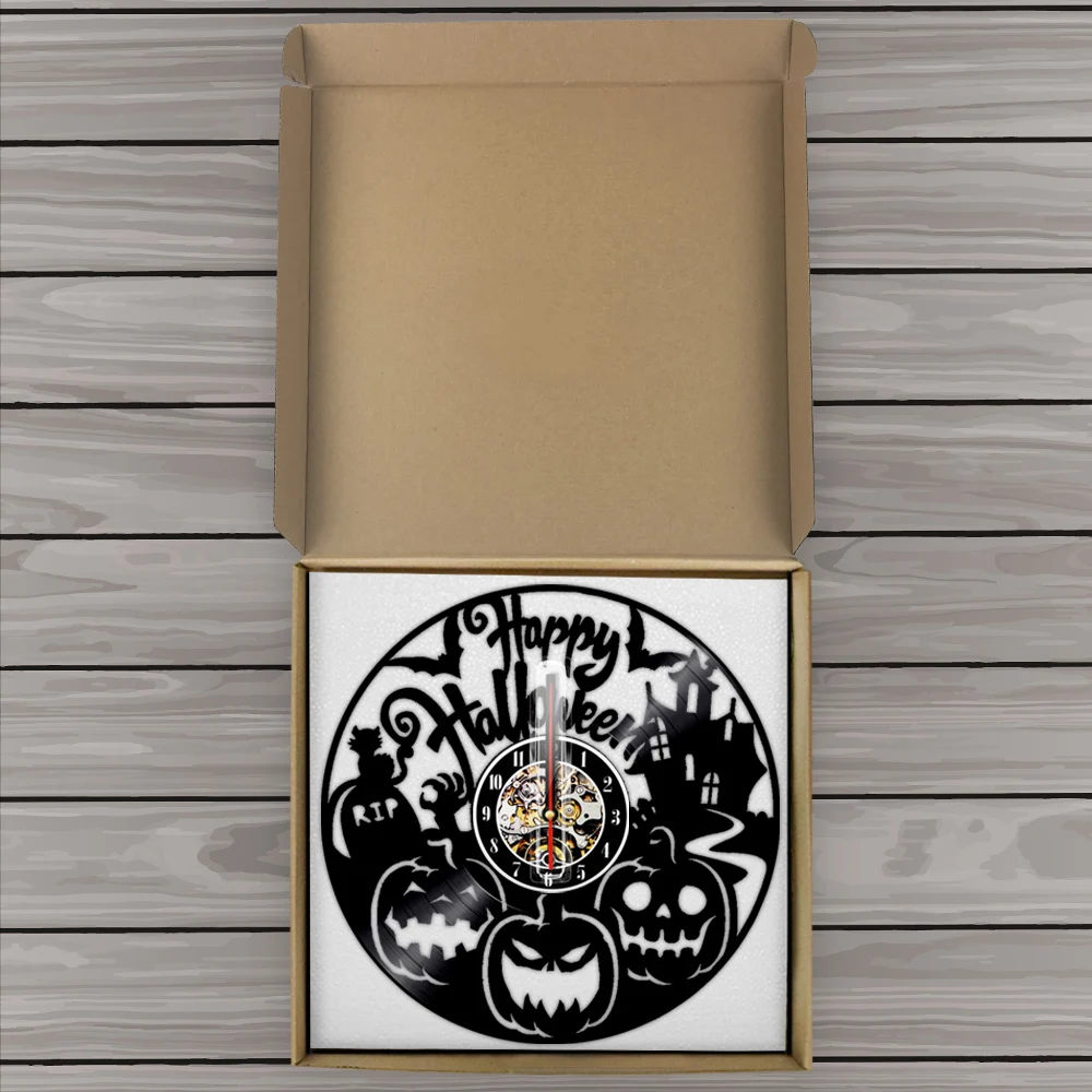 

Halloween Day Decorative Wall Clock Modern Design With Color Changing LED Light Handmade Vinyl Record 3D Time Clock