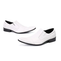 mens leather shoes british breathable pointed toe white set feet office casual formal loafers