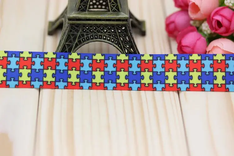 DHK 7/8 'ɵ ярдов аутизм печатных grosgrain ленты для волос бант diy украшения