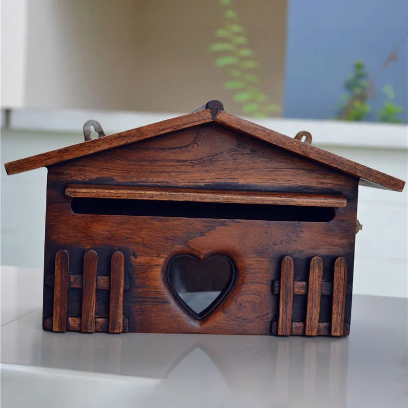 Wooden Home Decoration Post Box Letter Mailbox Lockable Outdoor Wall Mounted Mailbox Secure Letterbox Rainproof Suggestion Box