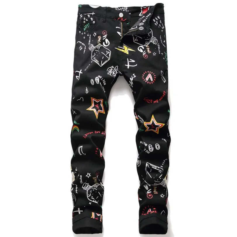 

Europe Fashion Digital Printing Men's Jeans Slim fit Casual Denim Pants Hip Hop Male Denim Joggers Trousers w2071
