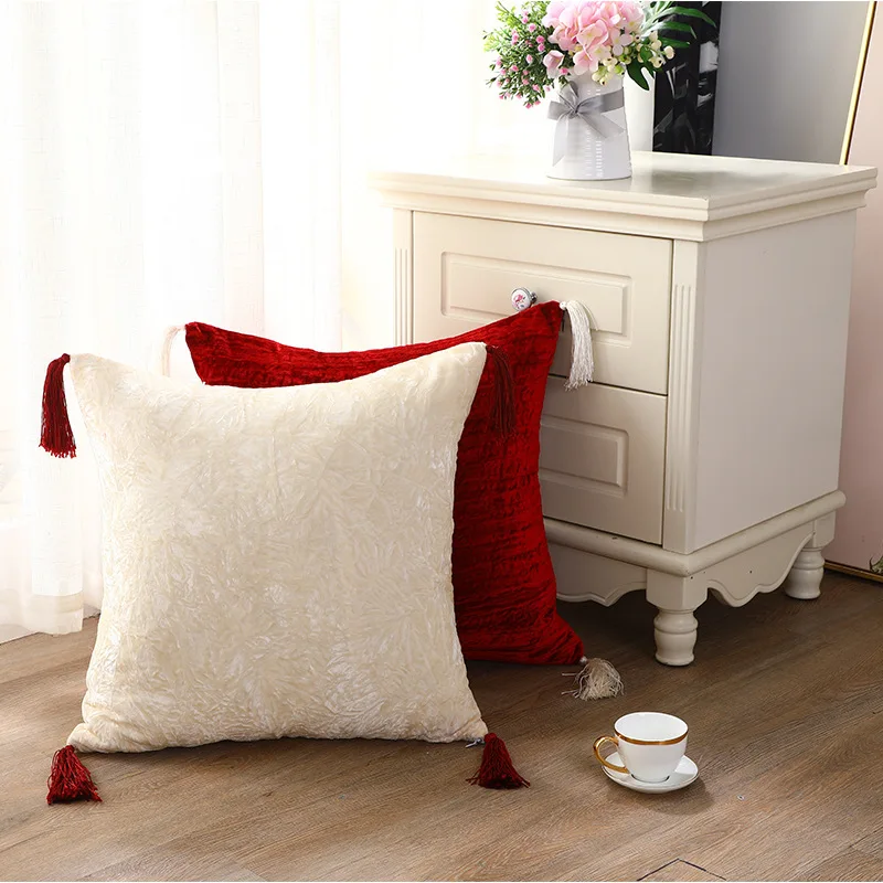 Бархатный Чехол для подушки однотонный чехол с кисточками и кружевом дивана