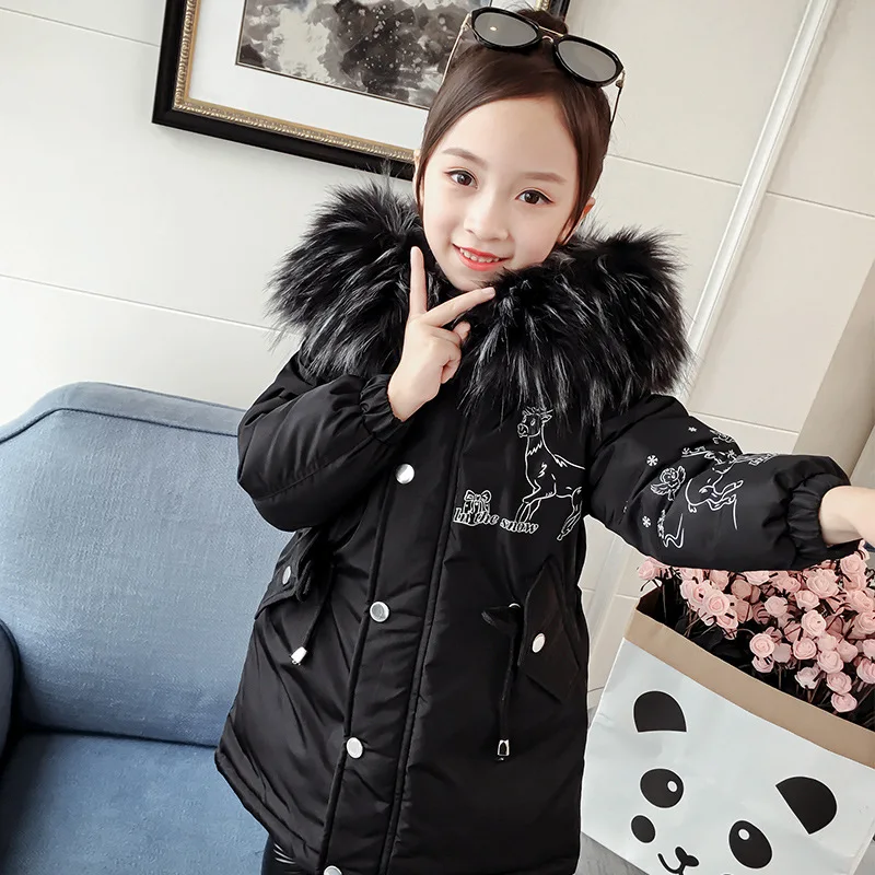 

Baby Girl Clothes Winter Children Down & Parkas Black Fur Hooded Jacket For Girls Warm Outerwear Three Colors TZ545