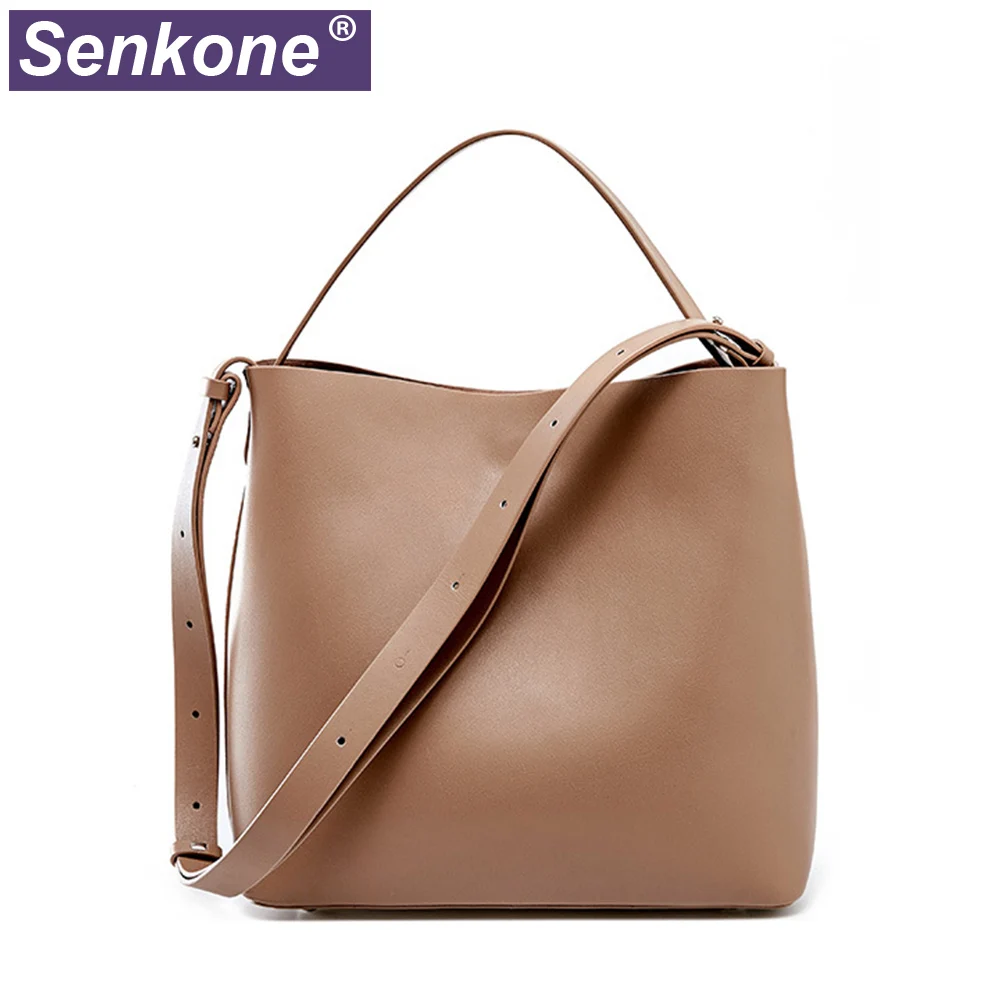 Женская сумка ведро из натуральной воловьей кожи классическая простая на плечо