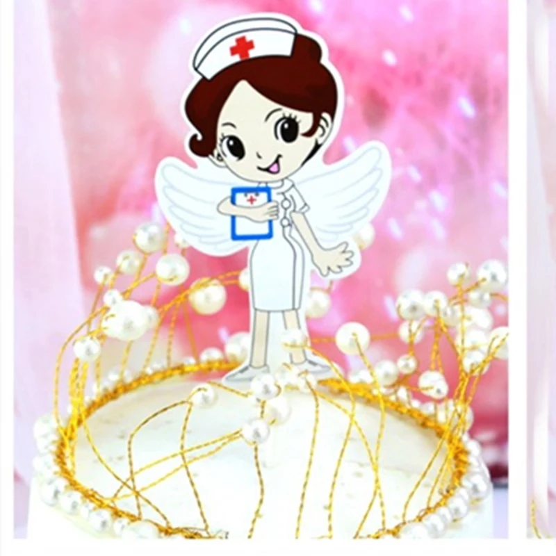 1 Set Cute Nurse Character Cake Toppers day Dessert Adorn card Flags Decor family Baking DIY Party Supplies | Дом и сад