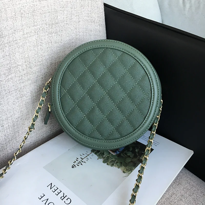 

Xiaoxiangfeng net red small round bag women's new Lingge Mini One Shoulder Messenger Bag cowhide round cake bag versatile chain