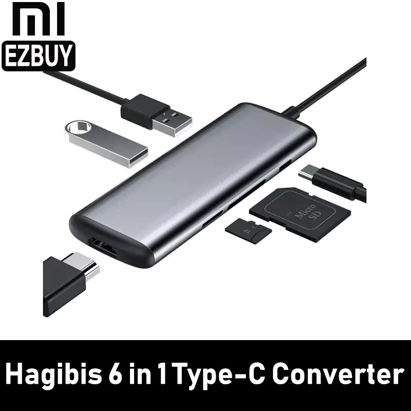 Xiaomi mijia hagios 6 в 1 type-c к HDMI USB 3,0 устройство для чтения карт SD TF PD зарядный адаптер концентратор для iPhone мобильного телефона