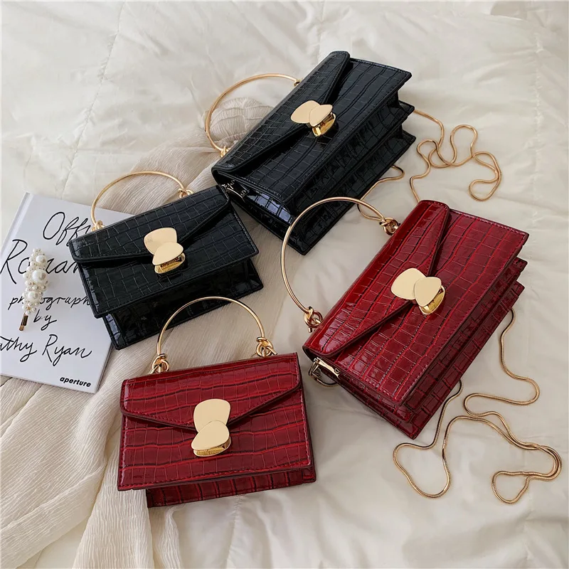 Винтажные женские сумки через плечо с каменным узором и золотой цепочкой модные