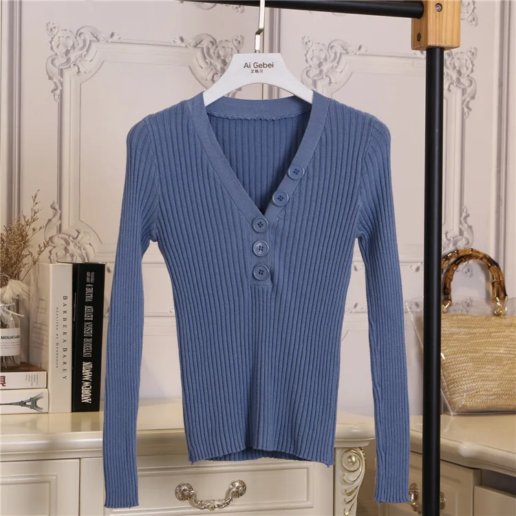 Женская трикотажная блузка HISUMA на пуговицах с V-образным вырезом - купить по