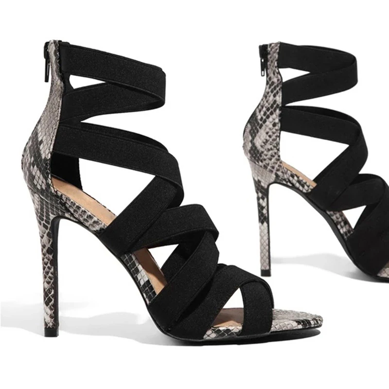 Sandalias Mujer 2020 Women's Ladies Pumps Fashion Bandage Patchwork Mixed Colors Snake High Heels Sandals Casual Shoes