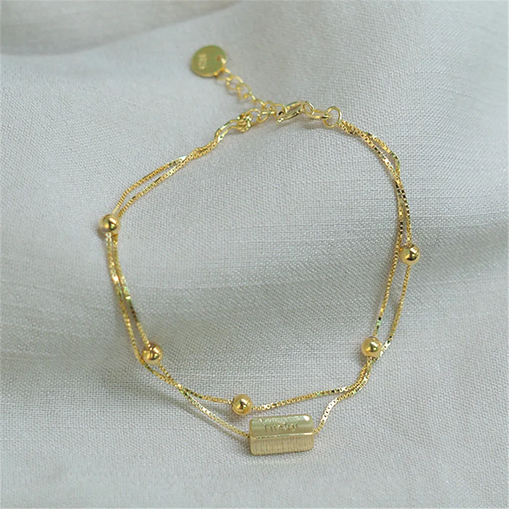 

925 Sterling Silver Bead Bracelet For Women Elegant Charm Gold Planted Double Layer Chain Link Office OL Jewelry Birthday Gift