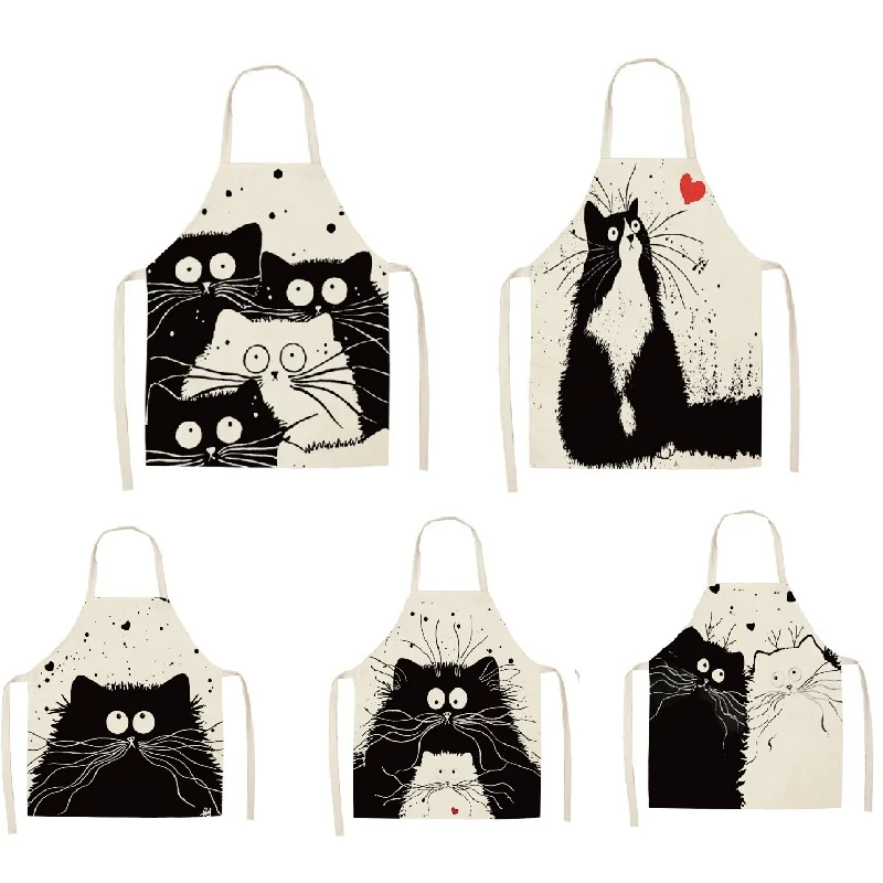

68* 55cm Kitchen Apron 1Pcs Funny Dog Bulldog Cat Printed Sleeveless Cotton Linen Aprons for Men Women Home Cleaning Tools