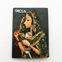 qiqipp india ethnic costume saree girl three dimensional color painting travel souvenir crafts magnetic refrigerator magnet