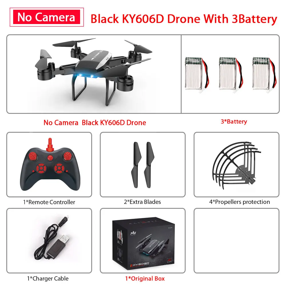 Black No Camera 3B KY606D Дрон с FPV wifi 480P 1080P 4K HD Двойная камера или без камеры Квадрокоптер 20 минут время полета мини Дрон VS SG106 E58 Дрон - Цвет: Black No Camera 3B