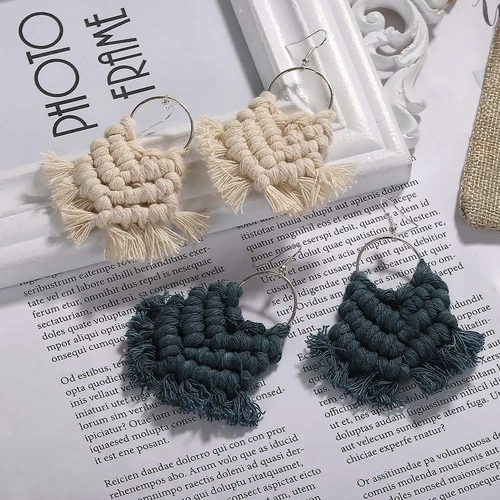 Женские квадратные серьги-подвески Boho Heart Raffia разноцветная модная Этническая