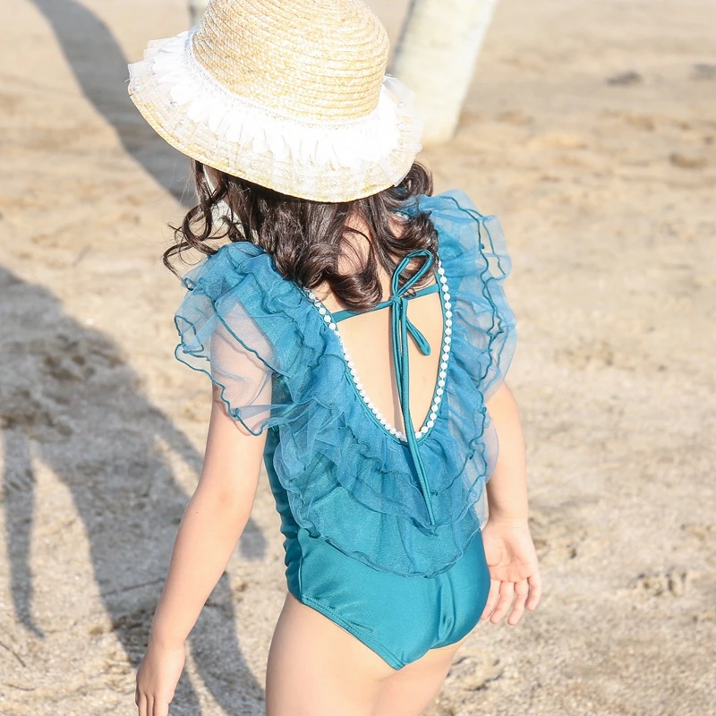 Цельнокроеные Купальники для маленьких девочек кружевной женский костюм