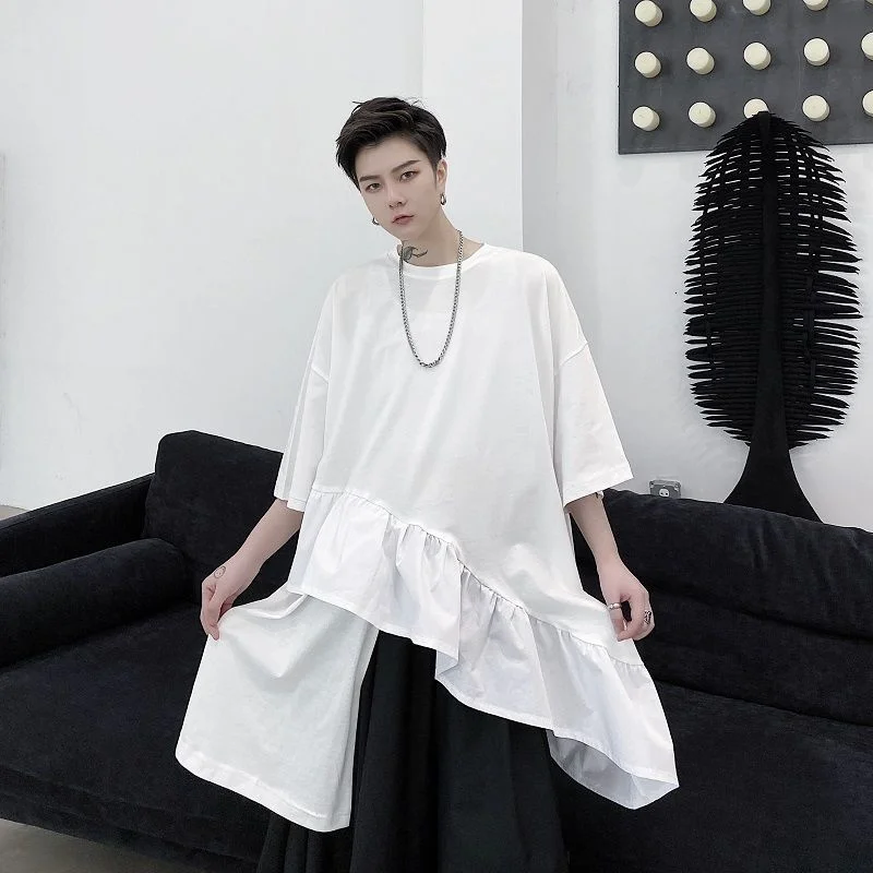 Футболка мужская с коротким рукавом модная простроченная Асимметричная белая