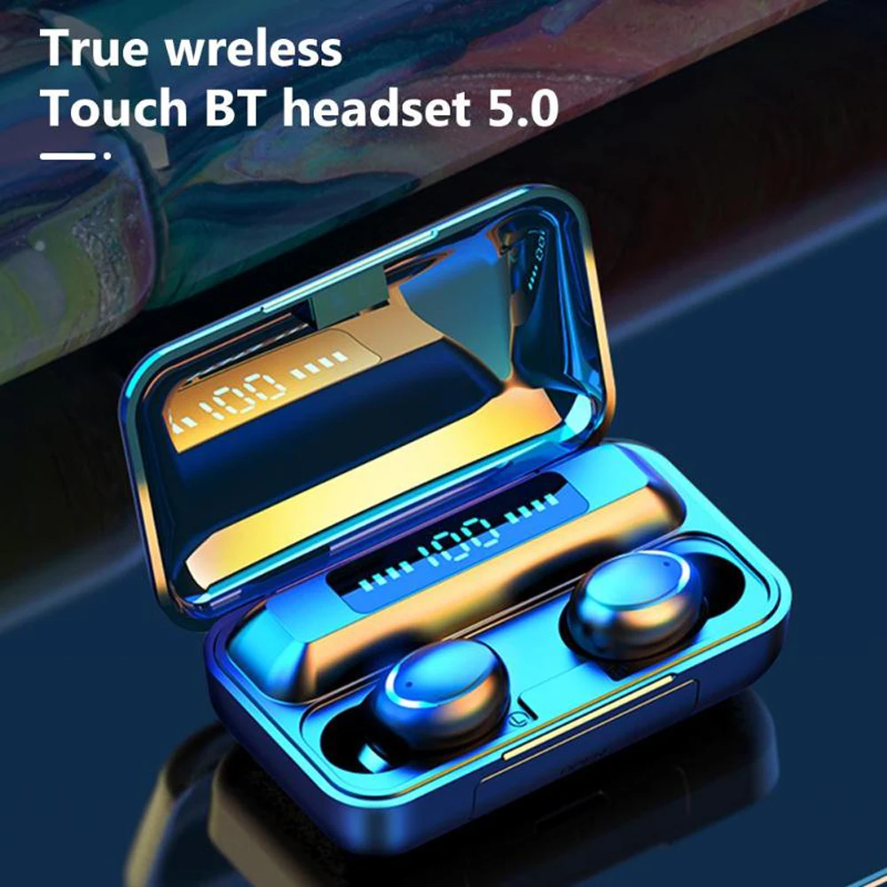 

TWS F9 мини-наушники; Bluetooth; Беспроводные наушники; 2000 мАч; Зарядный чехол; Спортивные гарнитуры; Сенсорные наушники с микрофоном