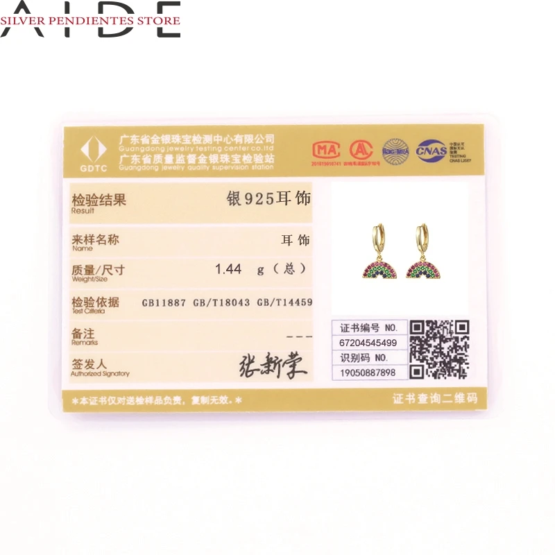 

AIDE S925 Sterling Silver Rainbow Pendant Earrings For Women Cute Diamond Earrings Hoops Korean Wedding Jewelry Bijoux Femme