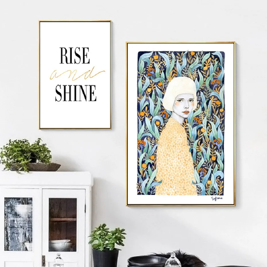 

Nordic Fashion Beautiful Girl Poster Wall Print Canvas Paintings Inspirational Quotes Wall Art Pictures Girls Gifts Living Room
