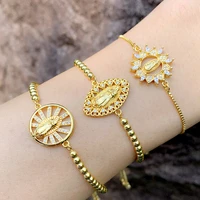 round oval white zirconia virgin mary bracelet for women gold plated christian charm beads chain cz religious jewelry women gift