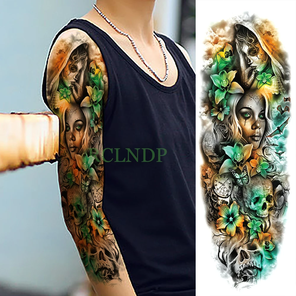 Waterproof Temporary Tattoo Sticker carp fish flower full arm fake tatto flash tatoo sleeve large size for girl men women lady - Цвет: Темно-серый