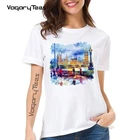 Европейская известная городская достоверная крутая футболка, женская летняя новая белая крутая женская футболка с рисунком под водой и лондонским дождем