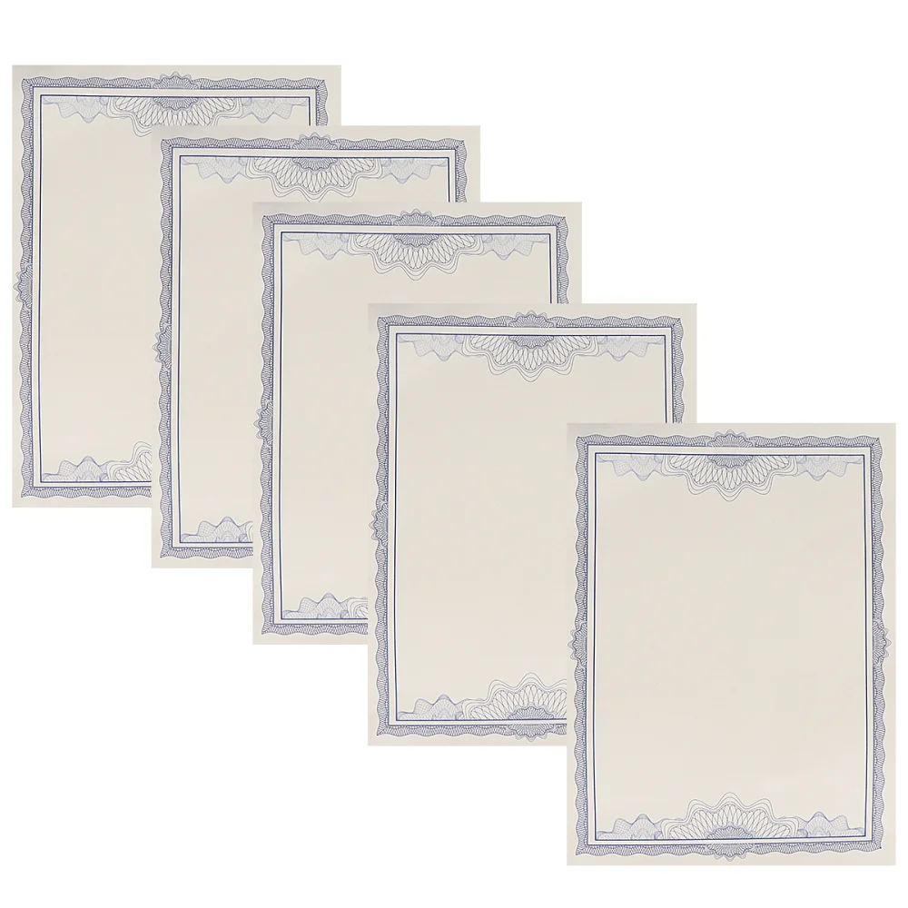 

1 Set of 5Pcs Certificate Paper Blank A4 Paper 12K Blue Border Inner Page Core