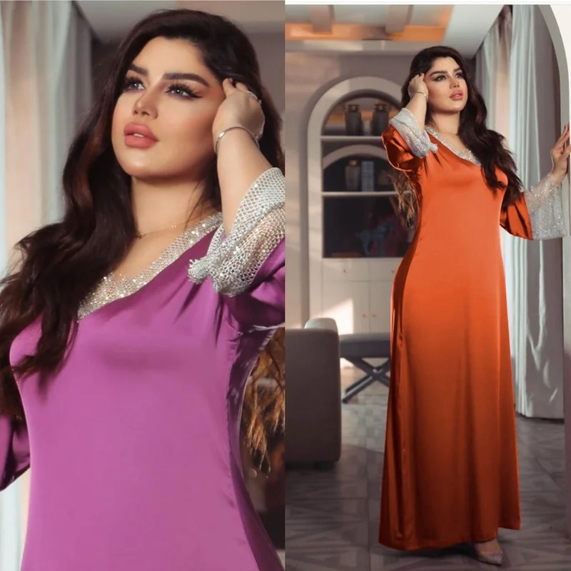 Абаи Дубай мусульманских Турция Ближний Восток платье для женщин 2021 модная одежда с длинным рукавом атласная Леди Vetement Longue исламский халат ...