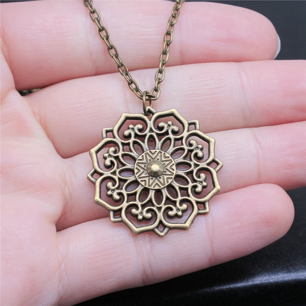 Модное ожерелье с подвеской в виде цветка бронзовым покрытием 31x31 мм для женщин и