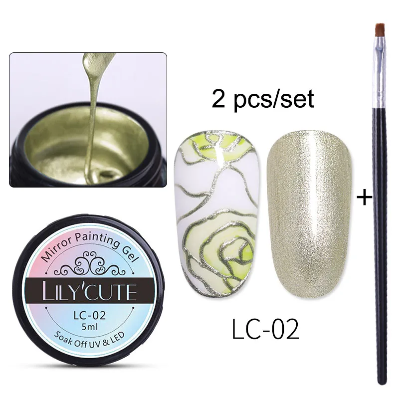 2PCS 2 LILYCUTE 5 мл металлический зеркальный Гель-лак для ногтей, рисунок, роза, красное золото, серебро, Гель-лак для ногтей, сделай сам - Цвет: 2PCS 2