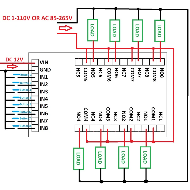 Dc12V 8 каналов Многофункциональное реле задержки таймера переключатель времени