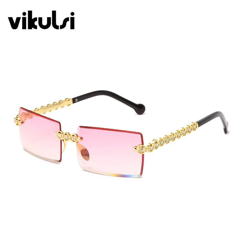 

Luxury Crystal Frame Sunglasses for Women Men Gradient Rimless Rectangle Sun Glasses For Female Shades Oculos de sol UV400