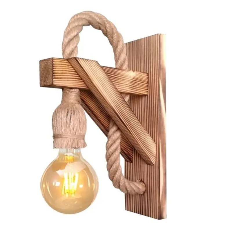 

Rustic Retro Wooden Wall Sconce Lamp Rope Outdoor Indoor Lighting Home Decor Restaurant Kitchen Balcony Cafe Living room 2021