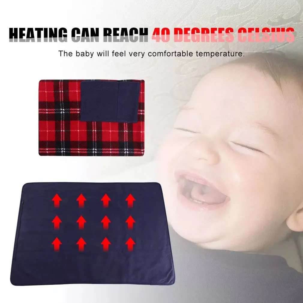 

Portable Usb Multifunctional Electric Heating Blanket Red Lattice Car Office Mat Pad Heater Polyester Fabric