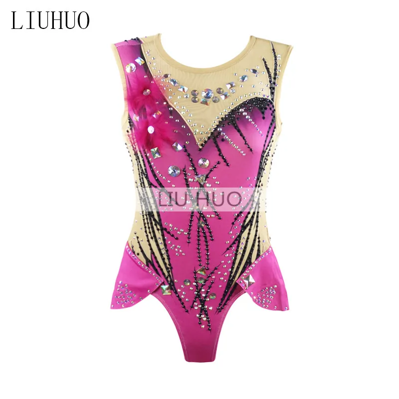 LIUHUO Figure Skating Dress Women's Girls' Ice Black Collar Long Sleeve