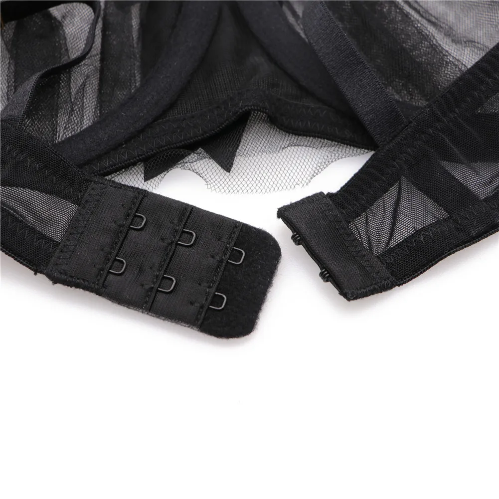 

Sexy lotus leaf lace see-through lingerie women's ruffles ultra thin bra black white