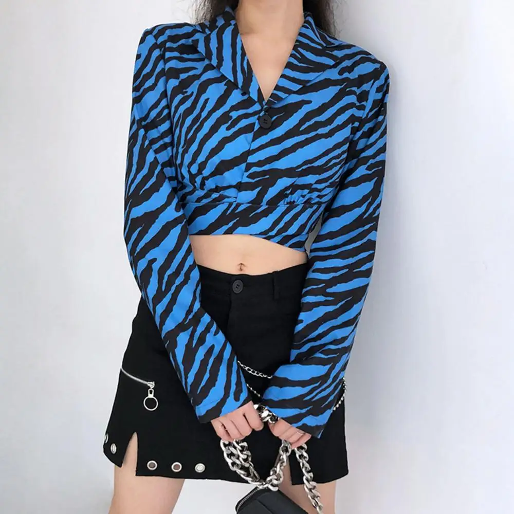 

Женская модная Укороченная рубашка с принтом зебры и длинным рукавом, блузка с бантом на спине