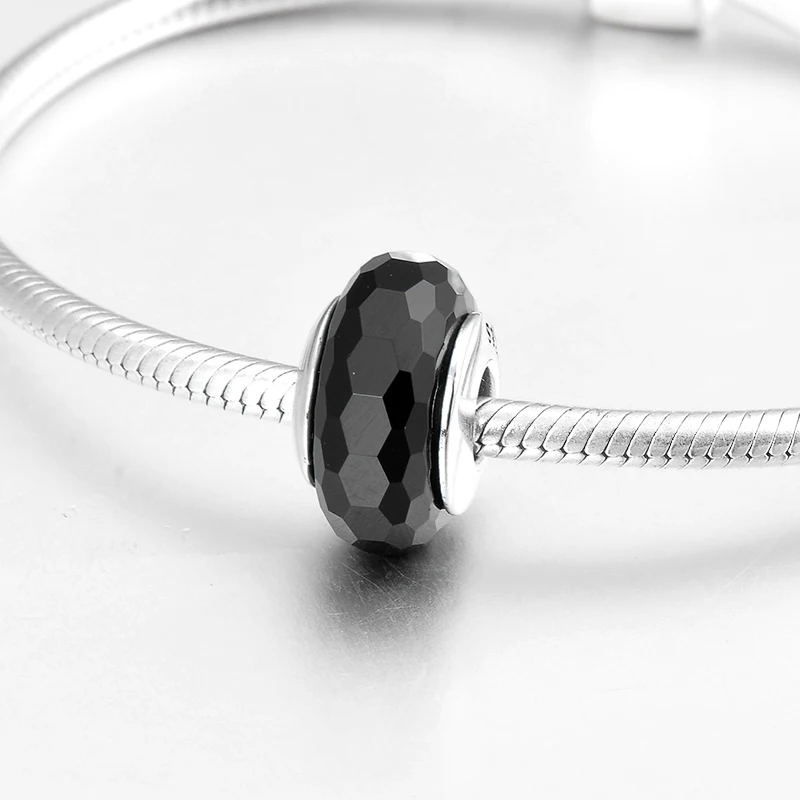 100% Настоящее серебро 925 пробы Черный Маленький граненый тонкий муранский