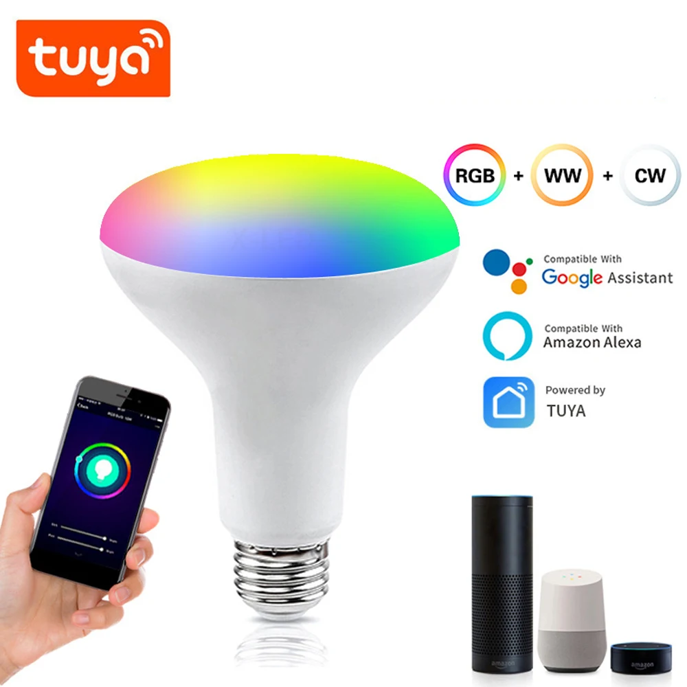 Tuya Tuya Smart WIFI Bulb Light BR30 AC100-265V 9W 850LM RGBCW 5 Channels Voice Control Smart Life APP Work Alexa Google Speaker