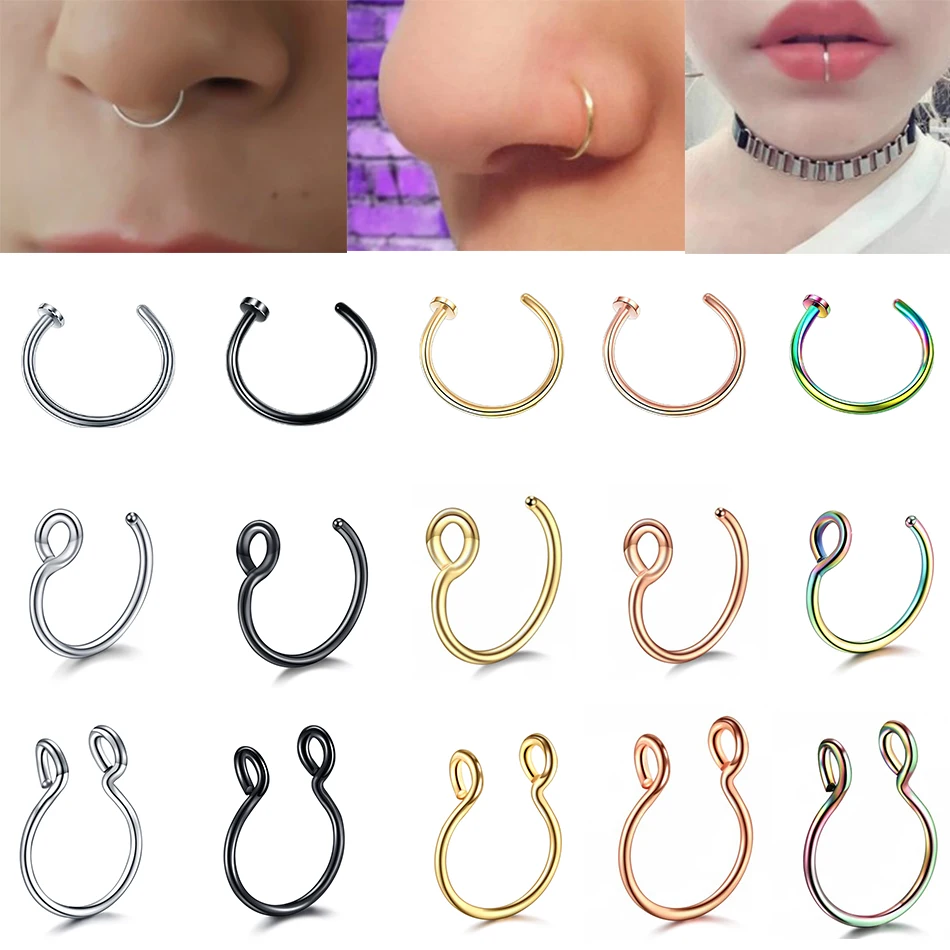 

1Pc Stainless Steel Fake Nose Ring Hoop Septum Rings C Clip Lip Ring Earring for Women Fake Piercing Body Jewelry Non-Pierced