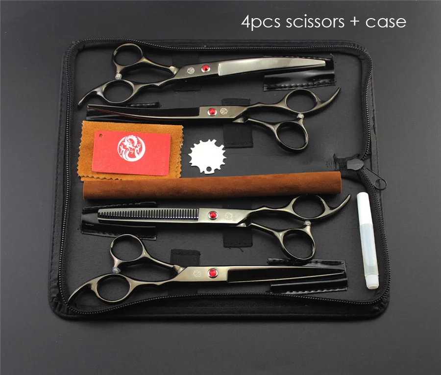 whole set Ножницы для ухода за домашними животными 7 дюймов профессиональные японские 440C ножницы для стрижки собак филировочные изогнутые ножницы для стрижки волос - Цвет: whole set
