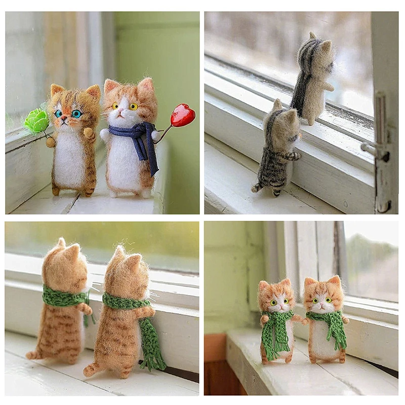 Kawaii And Interesting Handmade Toys DIY Wool Felt Cat Kits Unfinished Plush Doll Poking Music Toy Gift Non-finished Product