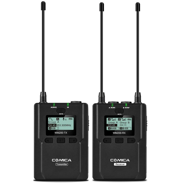 구매 COMICA CVM-WM200 UHF 96 채널 무선 마이크 전문 녹음 DSLR 및 캠코더 용 마이크 라 발리에 마이크
