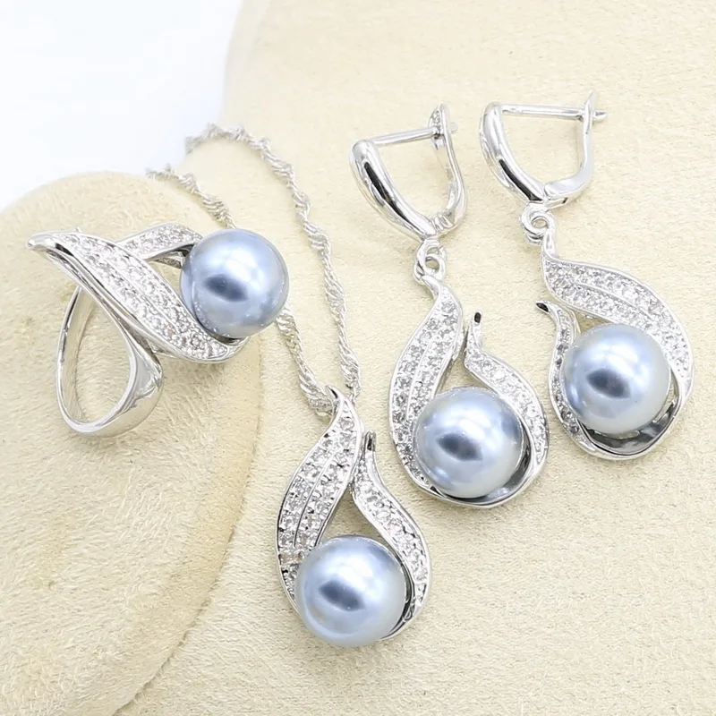 Серый жемчуг серебро Цвет набор украшений для женщин черного цвета браслет