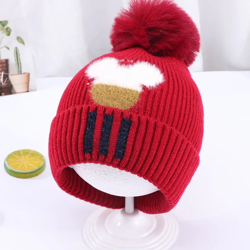 

Winter Baby Hat Lovely Cartoon Bear Pompom Knitted Todder Warm Hat 1-4y Boy Girl Cap