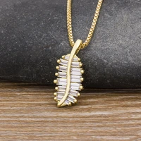 aibef high quality hot sale charm leaf necklace copper inlaid zircon pendant feather chain necklaces women birthday party gifts
