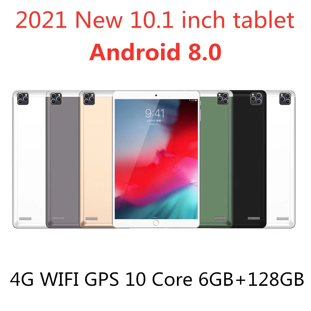 

10,1 дюймовый планшет Android 8,0 SIM 4G сеть GPS Wi-Fi телефонный звонок 10 ядер 1960 × 1080 IPS HD экран 6 ГБ ОЗУ 128 Гб ПЗУ планшеты 2021