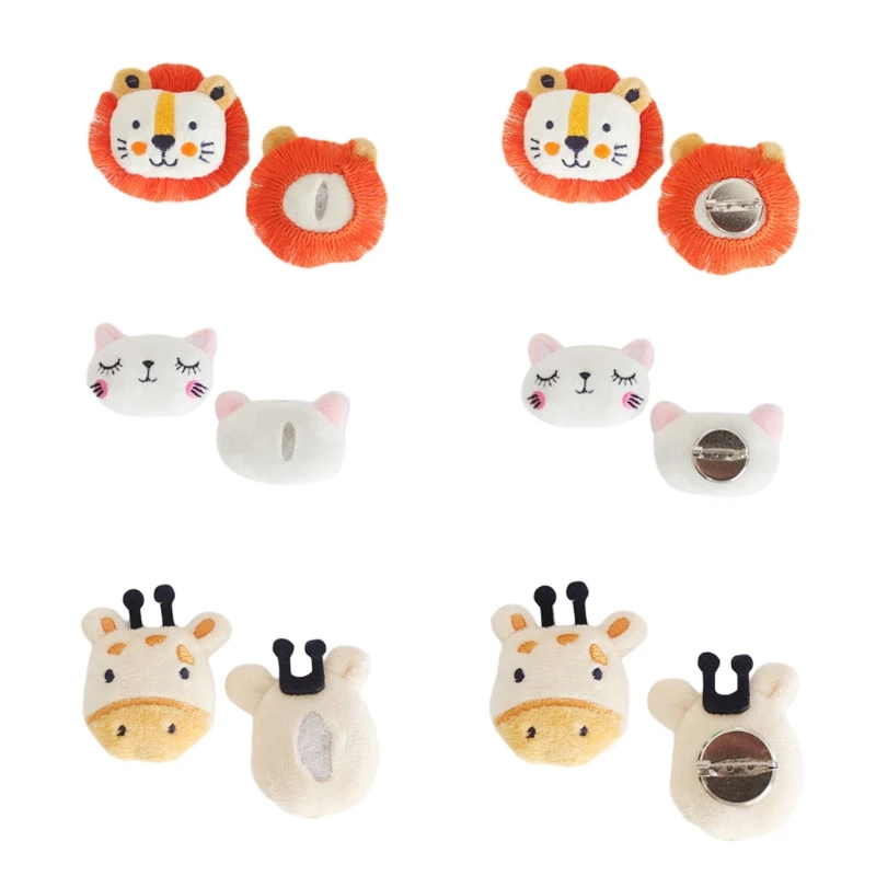 

Q6PB Party Favor Orange Lion Brooch Pin Cute Cat Giraffe Plush Toy Cartoon Pendant Decoration Colorful Band Shoes Badge Clip