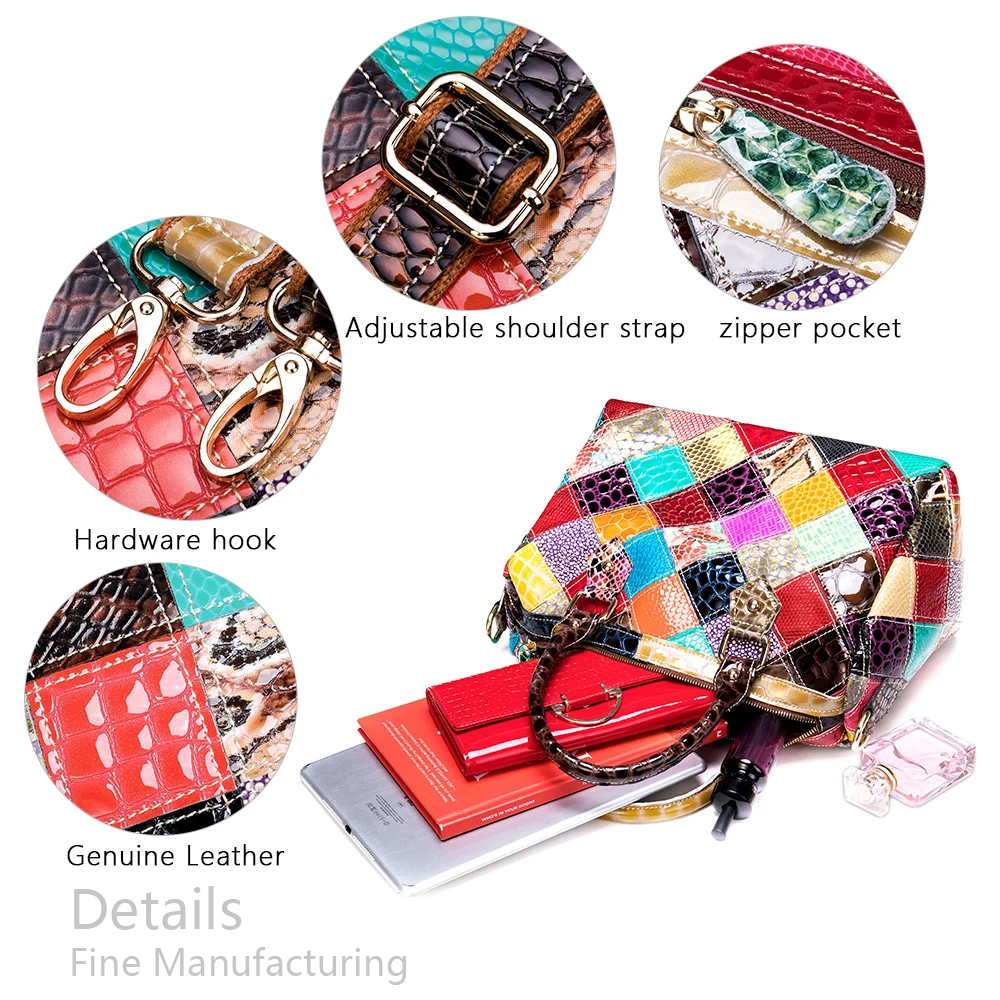 

WESTAL Women's Leather Bags Patchwork Top-handle Bags women's bag genuine leather handbags designer shoulder bags female 277